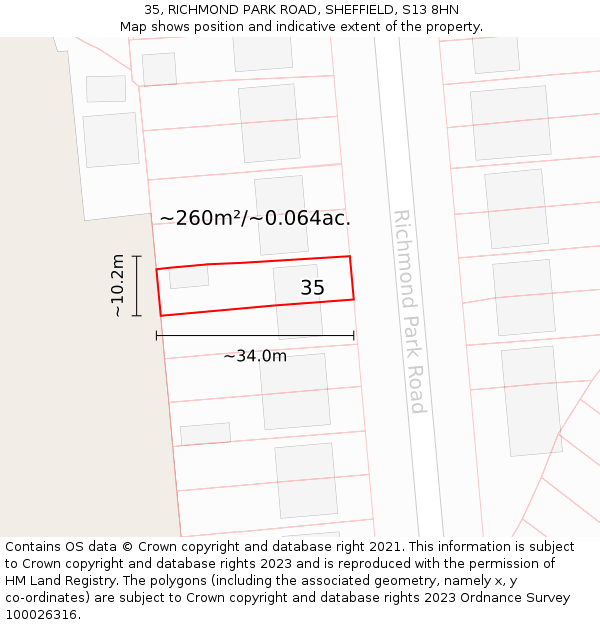 35, RICHMOND PARK ROAD, SHEFFIELD, S13 8HN: Plot and title map