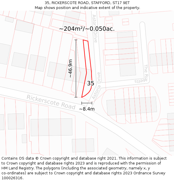 35, RICKERSCOTE ROAD, STAFFORD, ST17 9ET: Plot and title map
