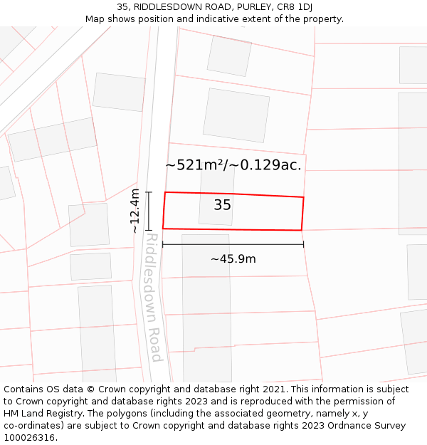 35, RIDDLESDOWN ROAD, PURLEY, CR8 1DJ: Plot and title map
