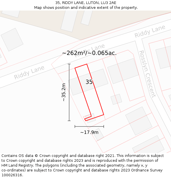 35, RIDDY LANE, LUTON, LU3 2AE: Plot and title map