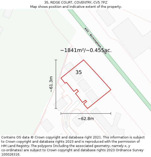 35, RIDGE COURT, COVENTRY, CV5 7PZ: Plot and title map