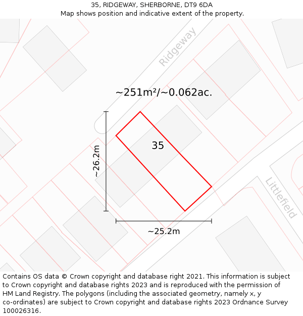 35, RIDGEWAY, SHERBORNE, DT9 6DA: Plot and title map