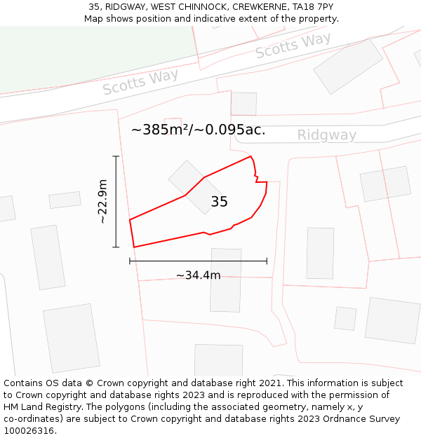 35, RIDGWAY, WEST CHINNOCK, CREWKERNE, TA18 7PY: Plot and title map