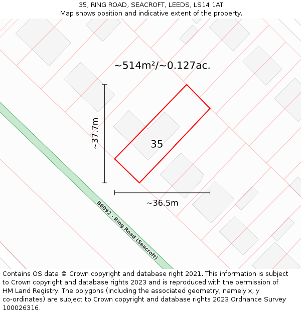 35, RING ROAD, SEACROFT, LEEDS, LS14 1AT: Plot and title map