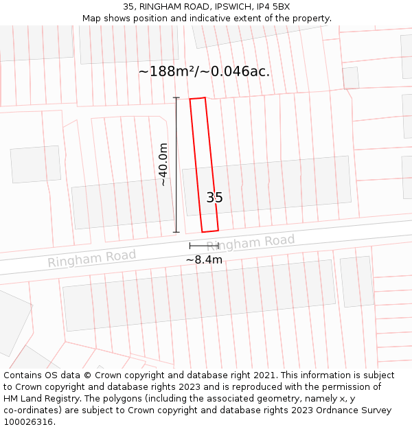 35, RINGHAM ROAD, IPSWICH, IP4 5BX: Plot and title map