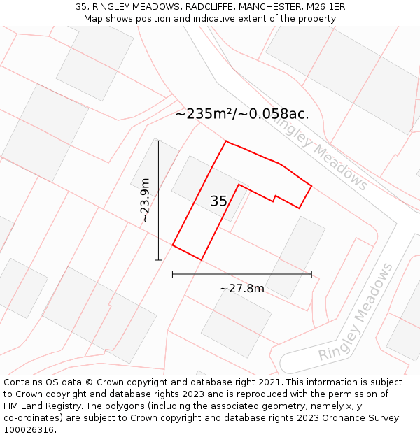 35, RINGLEY MEADOWS, RADCLIFFE, MANCHESTER, M26 1ER: Plot and title map