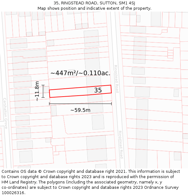 35, RINGSTEAD ROAD, SUTTON, SM1 4SJ: Plot and title map