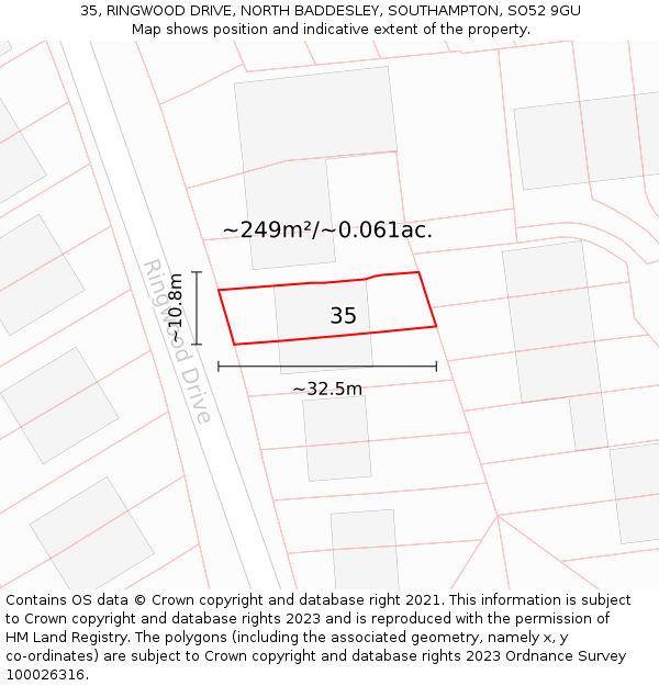 35, RINGWOOD DRIVE, NORTH BADDESLEY, SOUTHAMPTON, SO52 9GU: Plot and title map