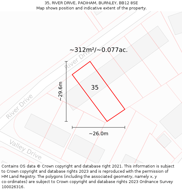 35, RIVER DRIVE, PADIHAM, BURNLEY, BB12 8SE: Plot and title map