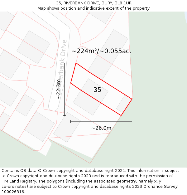 35, RIVERBANK DRIVE, BURY, BL8 1UR: Plot and title map