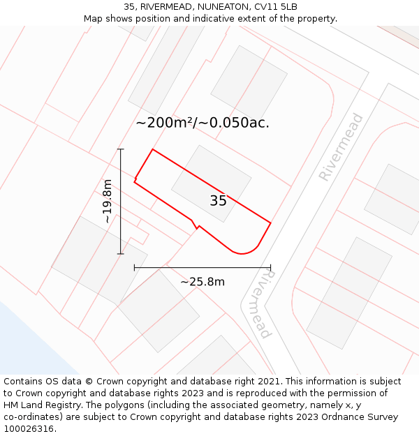 35, RIVERMEAD, NUNEATON, CV11 5LB: Plot and title map