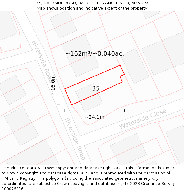 35, RIVERSIDE ROAD, RADCLIFFE, MANCHESTER, M26 2PX: Plot and title map