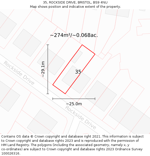35, ROCKSIDE DRIVE, BRISTOL, BS9 4NU: Plot and title map