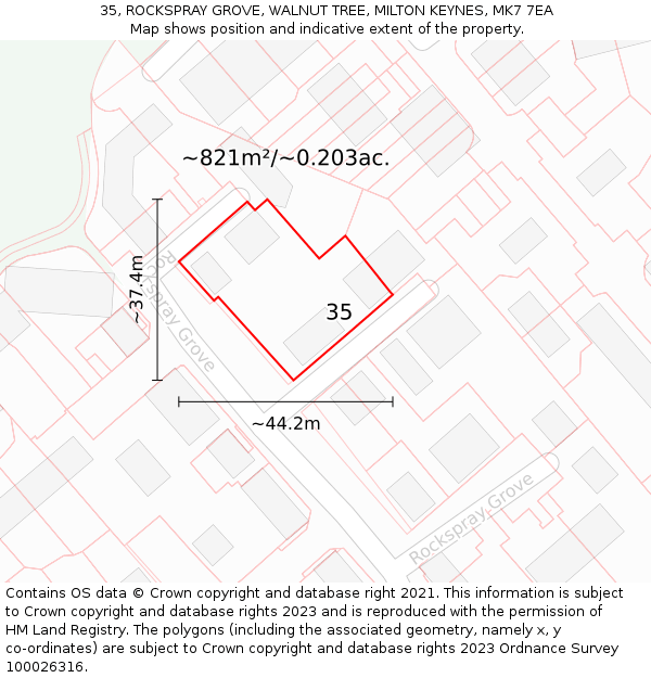 35, ROCKSPRAY GROVE, WALNUT TREE, MILTON KEYNES, MK7 7EA: Plot and title map