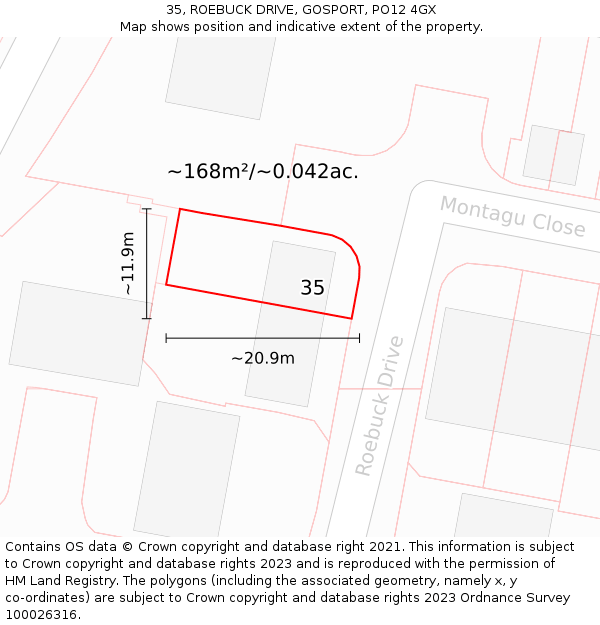 35, ROEBUCK DRIVE, GOSPORT, PO12 4GX: Plot and title map