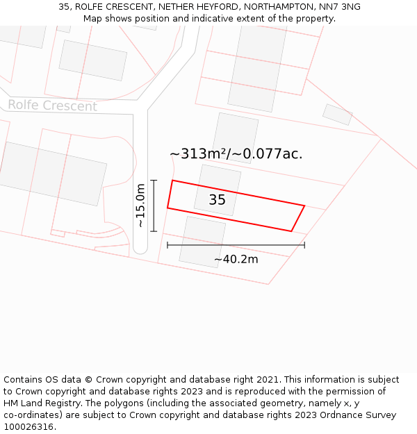 35, ROLFE CRESCENT, NETHER HEYFORD, NORTHAMPTON, NN7 3NG: Plot and title map