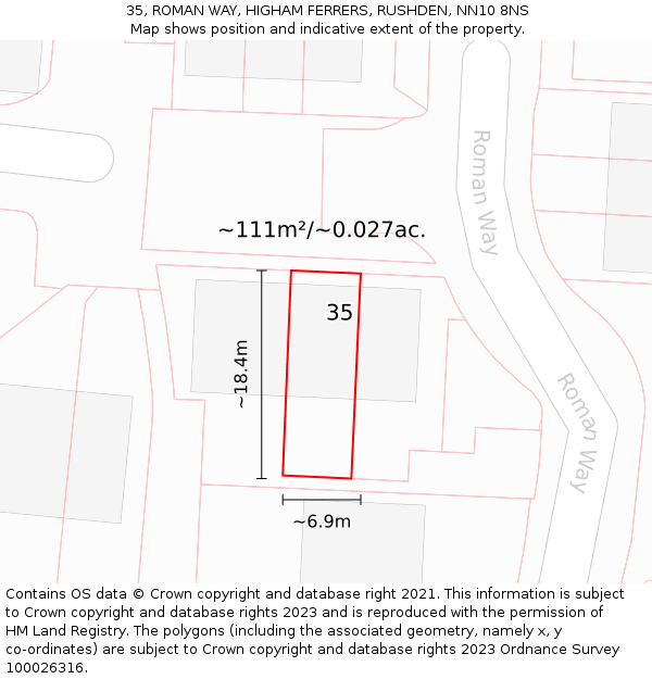 35, ROMAN WAY, HIGHAM FERRERS, RUSHDEN, NN10 8NS: Plot and title map