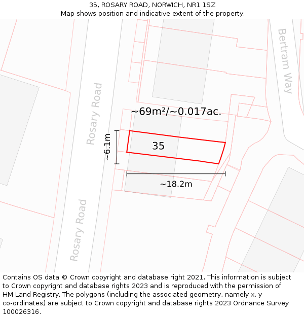 35, ROSARY ROAD, NORWICH, NR1 1SZ: Plot and title map