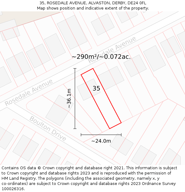 35, ROSEDALE AVENUE, ALVASTON, DERBY, DE24 0FL: Plot and title map