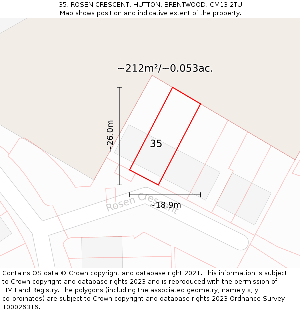 35, ROSEN CRESCENT, HUTTON, BRENTWOOD, CM13 2TU: Plot and title map