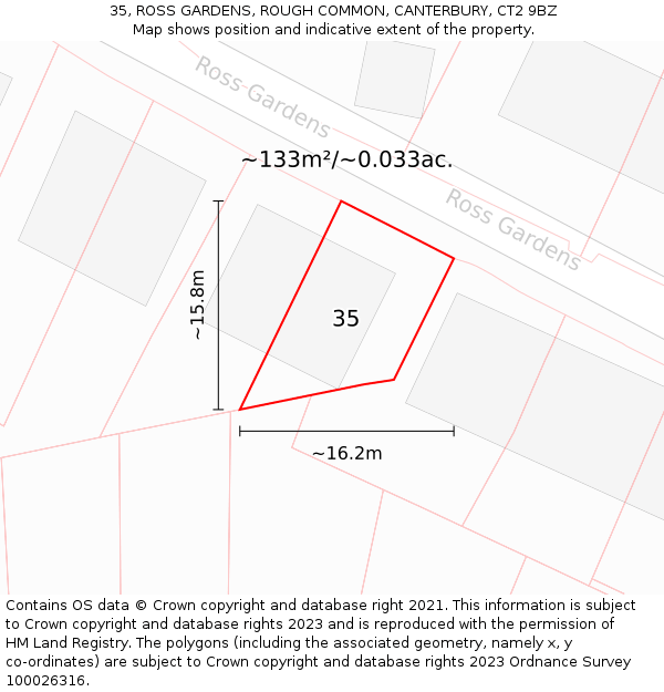 35, ROSS GARDENS, ROUGH COMMON, CANTERBURY, CT2 9BZ: Plot and title map
