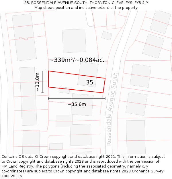 35, ROSSENDALE AVENUE SOUTH, THORNTON-CLEVELEYS, FY5 4LY: Plot and title map