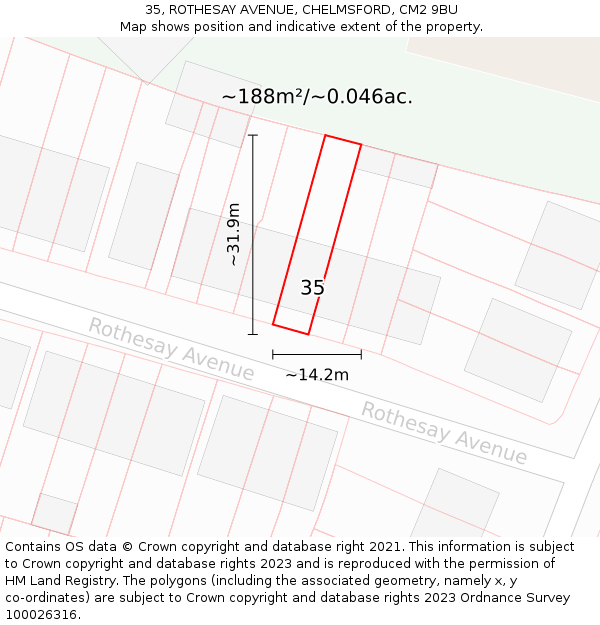 35, ROTHESAY AVENUE, CHELMSFORD, CM2 9BU: Plot and title map