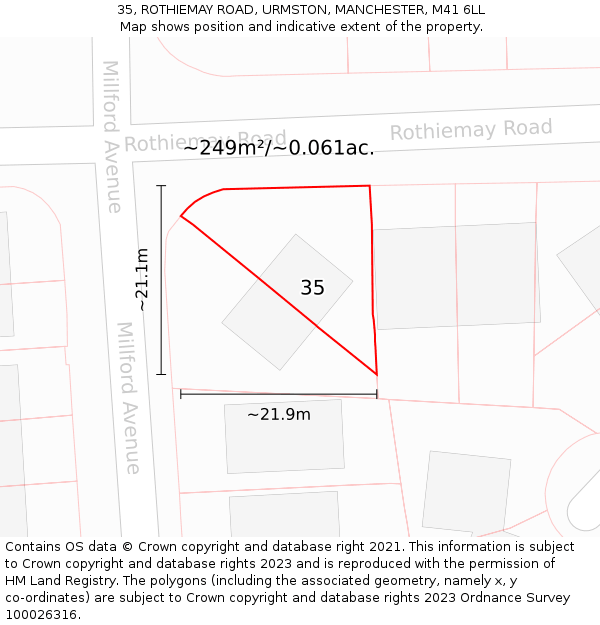 35, ROTHIEMAY ROAD, URMSTON, MANCHESTER, M41 6LL: Plot and title map