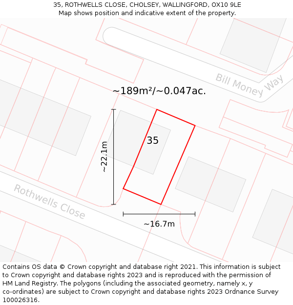 35, ROTHWELLS CLOSE, CHOLSEY, WALLINGFORD, OX10 9LE: Plot and title map