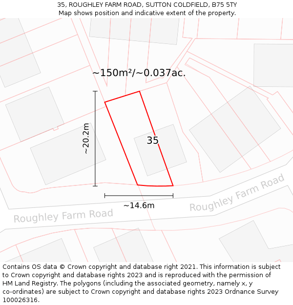 35, ROUGHLEY FARM ROAD, SUTTON COLDFIELD, B75 5TY: Plot and title map