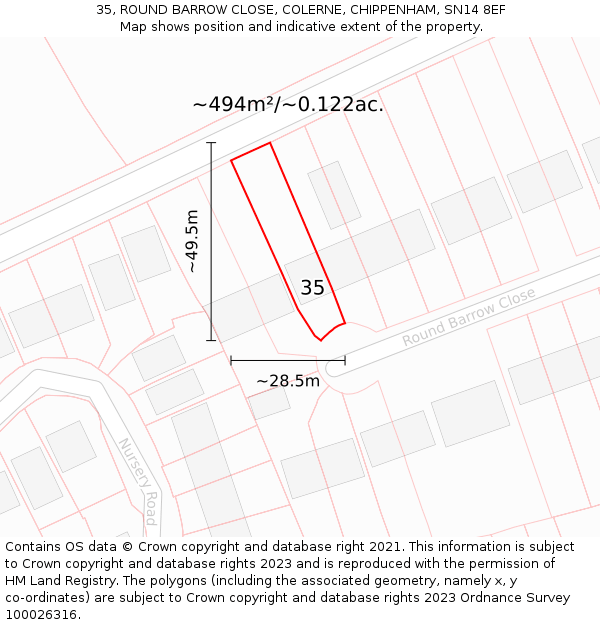 35, ROUND BARROW CLOSE, COLERNE, CHIPPENHAM, SN14 8EF: Plot and title map