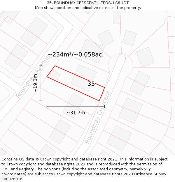 35, ROUNDHAY CRESCENT, LEEDS, LS8 4DT: Plot and title map
