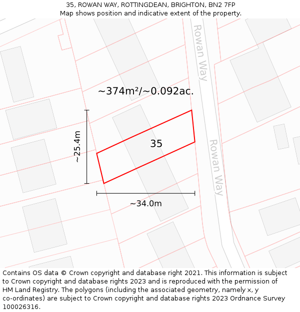 35, ROWAN WAY, ROTTINGDEAN, BRIGHTON, BN2 7FP: Plot and title map
