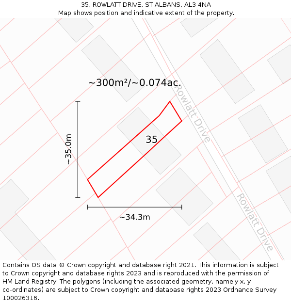 35, ROWLATT DRIVE, ST ALBANS, AL3 4NA: Plot and title map