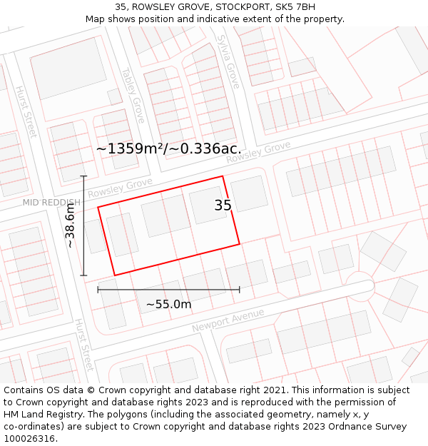 35, ROWSLEY GROVE, STOCKPORT, SK5 7BH: Plot and title map