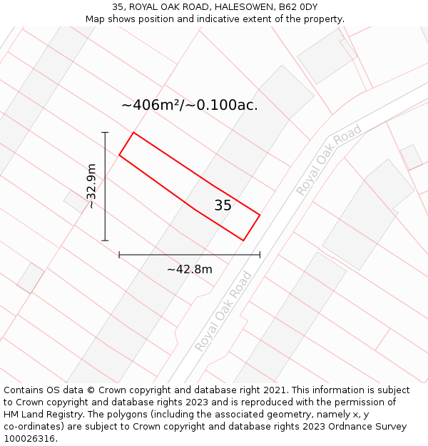 35, ROYAL OAK ROAD, HALESOWEN, B62 0DY: Plot and title map