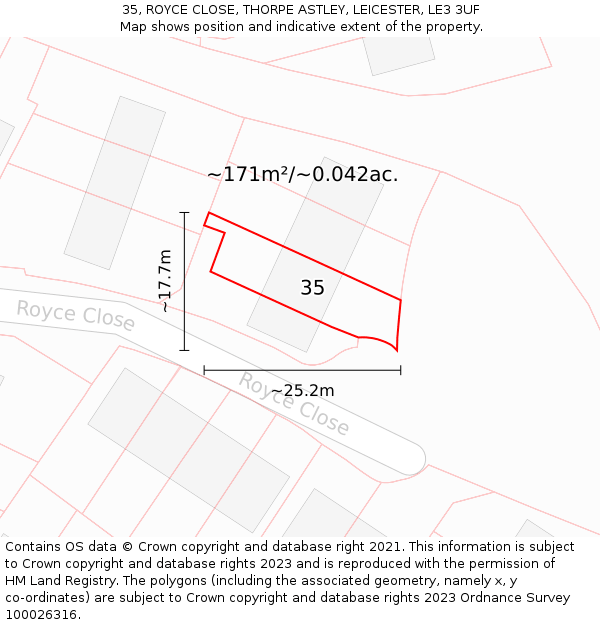 35, ROYCE CLOSE, THORPE ASTLEY, LEICESTER, LE3 3UF: Plot and title map
