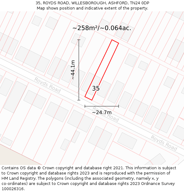 35, ROYDS ROAD, WILLESBOROUGH, ASHFORD, TN24 0DP: Plot and title map