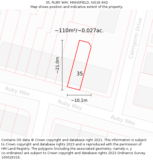 35, RUBY WAY, MANSFIELD, NG18 4XQ: Plot and title map