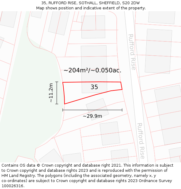 35, RUFFORD RISE, SOTHALL, SHEFFIELD, S20 2DW: Plot and title map