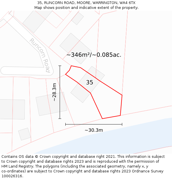 35, RUNCORN ROAD, MOORE, WARRINGTON, WA4 6TX: Plot and title map
