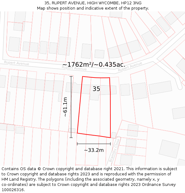 35, RUPERT AVENUE, HIGH WYCOMBE, HP12 3NG: Plot and title map