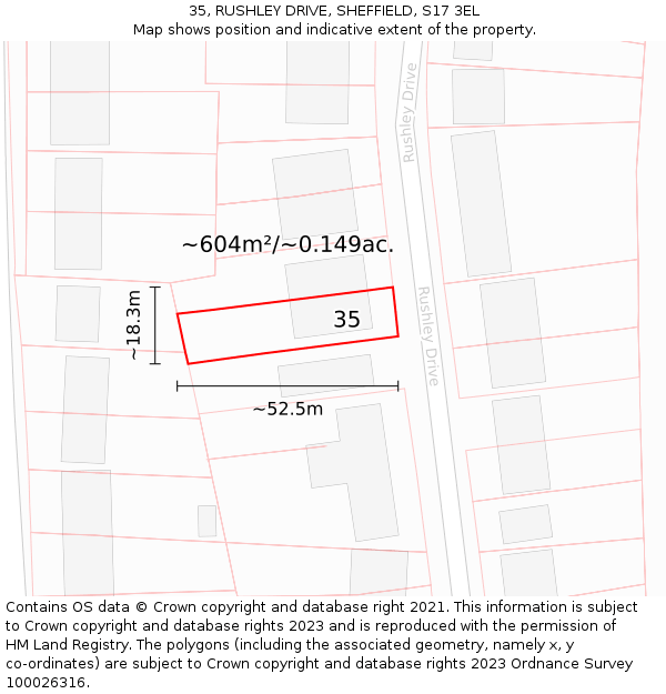 35, RUSHLEY DRIVE, SHEFFIELD, S17 3EL: Plot and title map