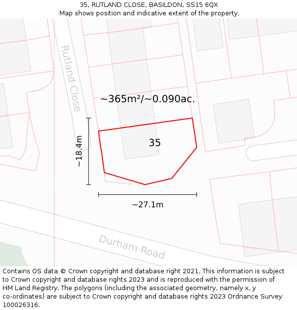 35, RUTLAND CLOSE, BASILDON, SS15 6QX: Plot and title map