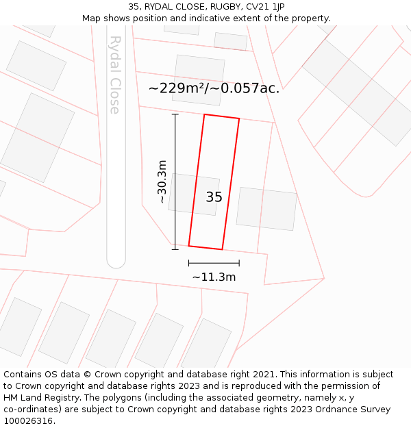 35, RYDAL CLOSE, RUGBY, CV21 1JP: Plot and title map