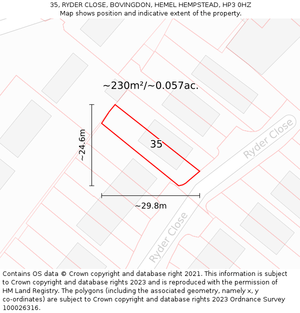 35, RYDER CLOSE, BOVINGDON, HEMEL HEMPSTEAD, HP3 0HZ: Plot and title map