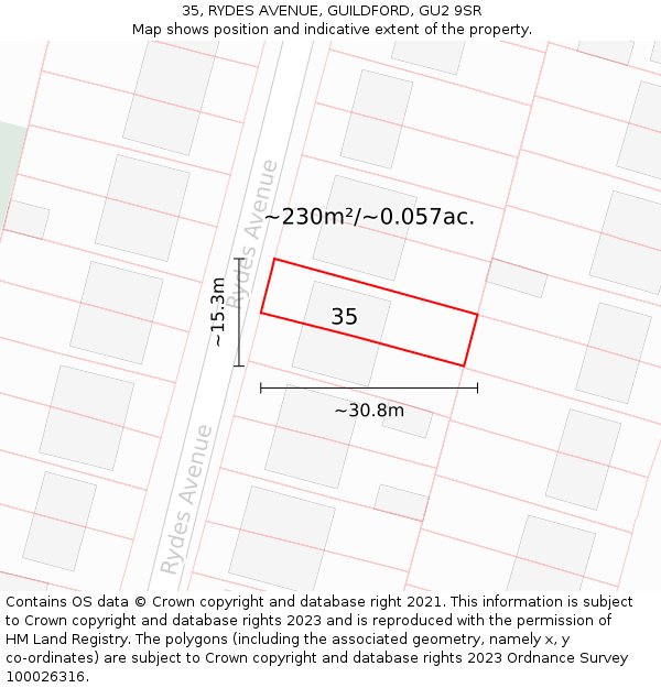 35, RYDES AVENUE, GUILDFORD, GU2 9SR: Plot and title map