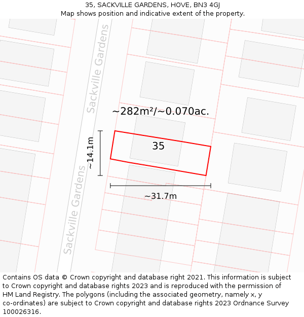 35, SACKVILLE GARDENS, HOVE, BN3 4GJ: Plot and title map