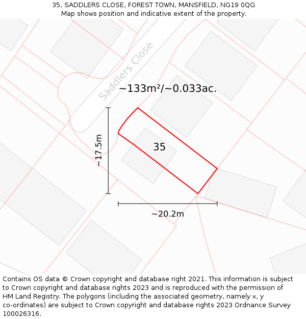 35, SADDLERS CLOSE, FOREST TOWN, MANSFIELD, NG19 0QG: Plot and title map