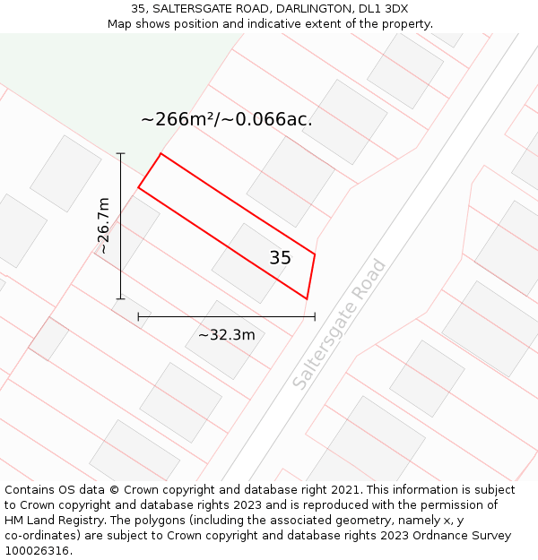 35, SALTERSGATE ROAD, DARLINGTON, DL1 3DX: Plot and title map